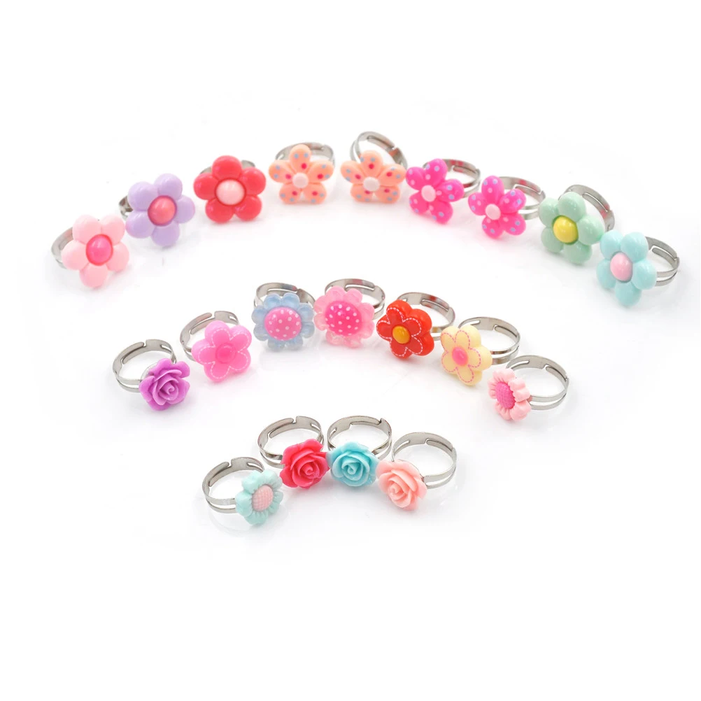 5Pcs Colorful Rose Flower Polymer Clay Children Rings Adjustable Size Kids Gift DIY Craft Toys