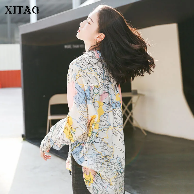 

XITAO Print Pattern Blouse Fashion Single Breast Full Sleeve Elegant Goddess Fan 2020 Spring Summer Casual Style Shirt XJ3981
