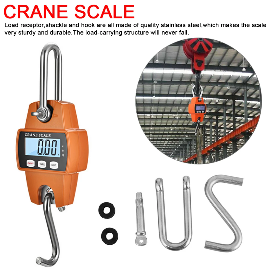 Mini Electronic Crane Scale Portable LCD Digital Hook Hanging Weight 300kg