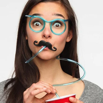 

Funny Amazing Moustache Drinking Straw Eyeglass Shaped Frame Prop Supplies