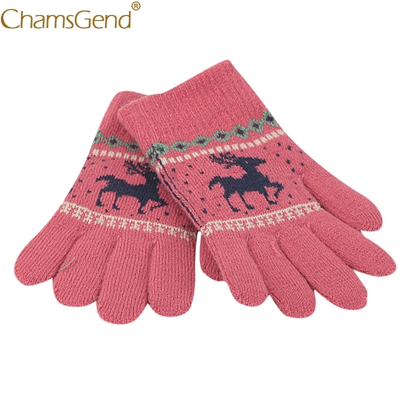 Детские зимние теплые перчатки, жаккардовые тянущиеся вязаные варежки с рисунком лося для мальчиков и девочек, 910
