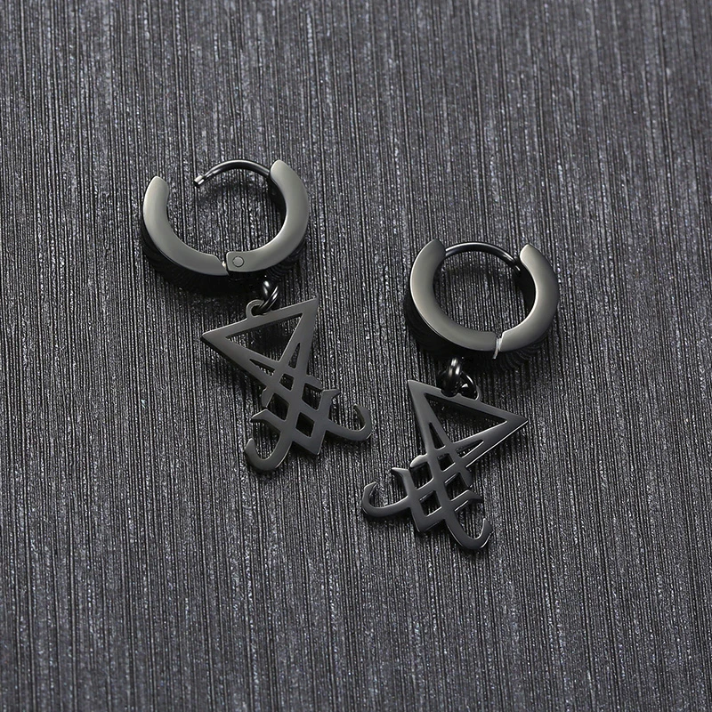 Серьги sigil Of Lucifer сатанинский символ печать Сатаны в черном цвете Нержавеющая сталь демон сбоку Люцифера, серьги ювелирных изделий