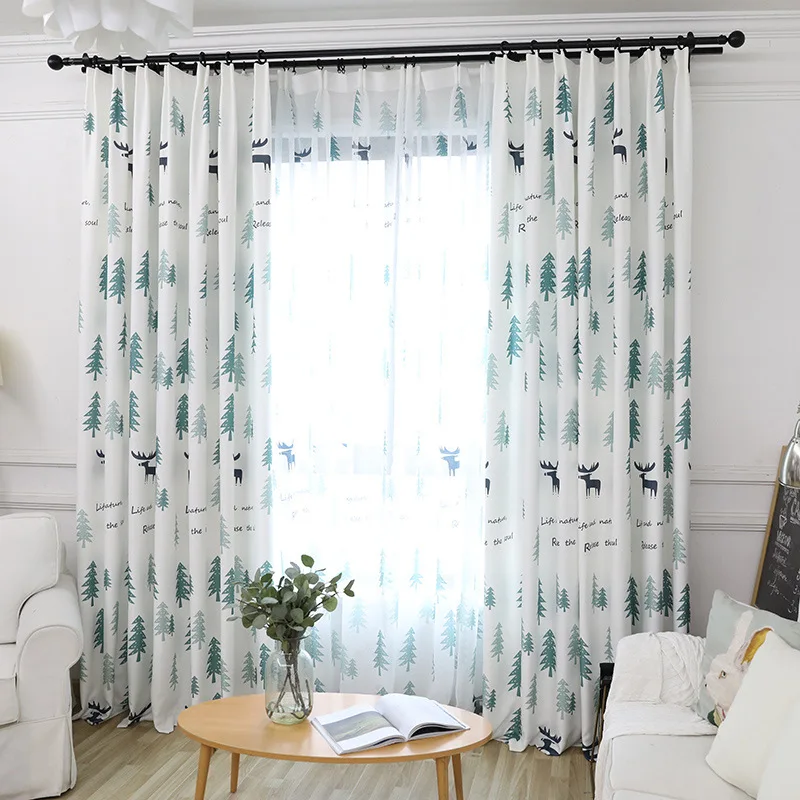 

New Curtains Simple Modern Nordic Elk Printing Curtains for Living Room Bedroom Balcony French Window Curtains