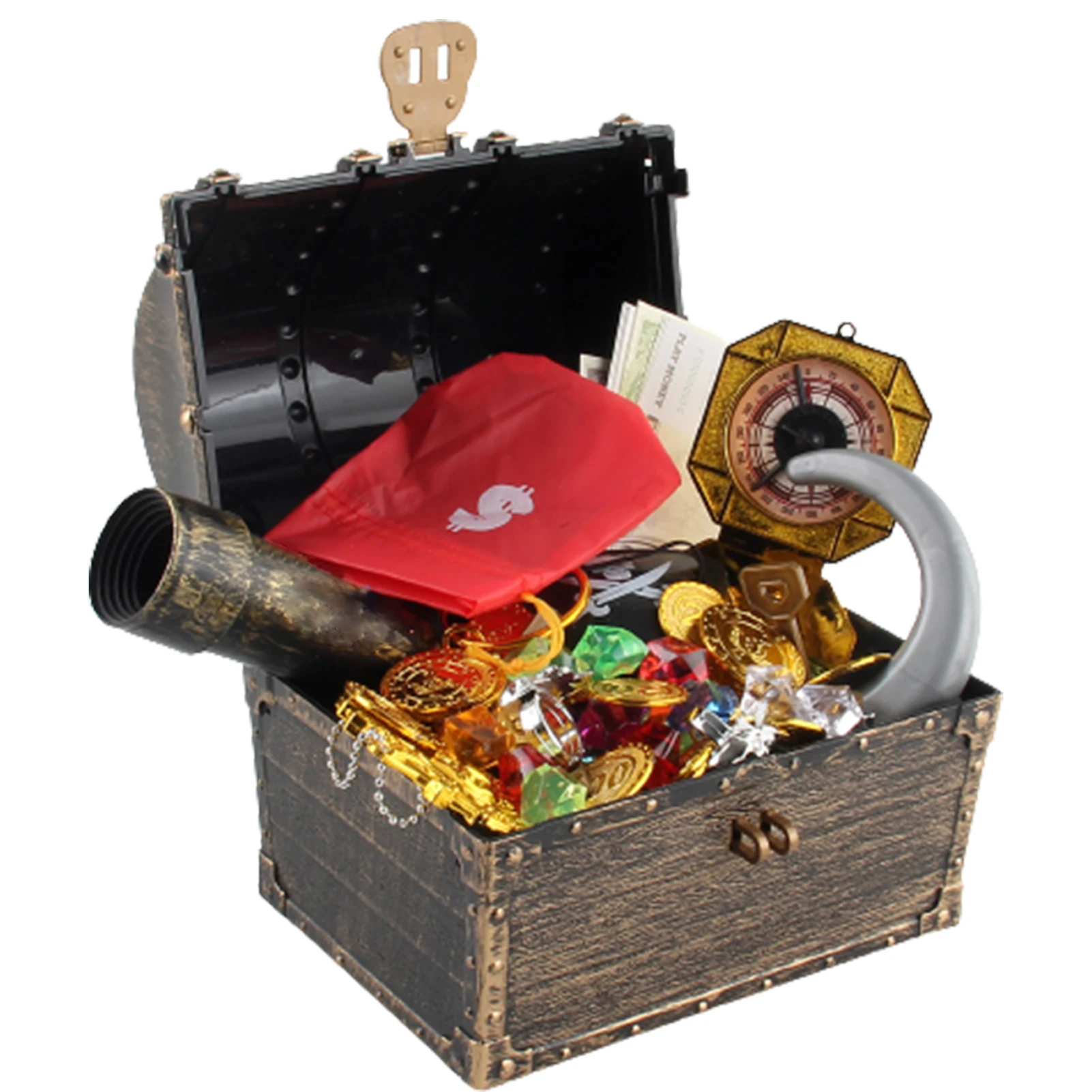 143pcs Plastic Gold Treasure Coins Captain Pirate Party Pirate Treasure Chests Child Treasure Chests Gold Coin Jewelry Gems Toy 3