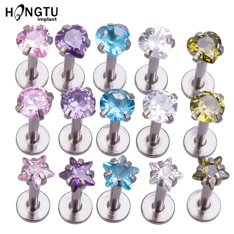 

Multi-shaped Heart/Round/Star Cubic Zircon Lip Rings Nose Studs Helix Earring Stainless Nose Ring 16G Lip Bar Jewelry Piercing