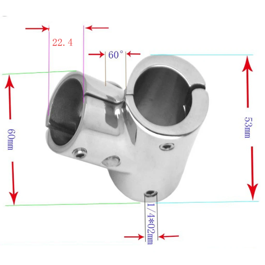 4Pcs 22mm Boat Handrail Fitting 60 Degree Tee 3 Way - 316 Stainless Steel