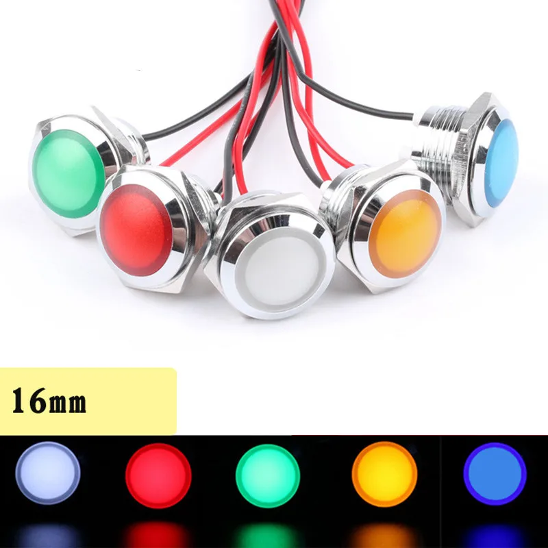 

1pcs 16mm metal indicator 3V12V24V220V ultra-short soft light LED waterproof power supply indicator with connecting line