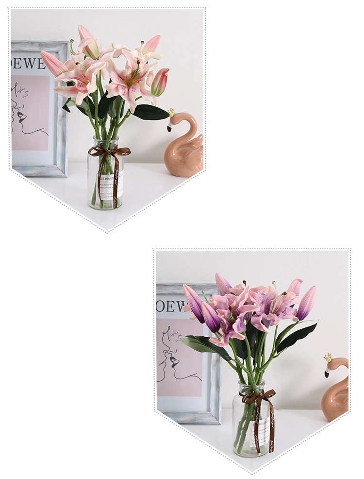 1Pcs 3 Colors PU Perfume Lily Artificial Flowers Fake Plants For Wedding Christmas Party Decoration JH125 (6)