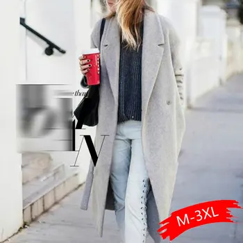 

2020 Fall Winter Women Simple Cashmere Look Maxi Long Robe Belted Coat Female Woolen Outerwear Manteau Femme Abrigos Mujer