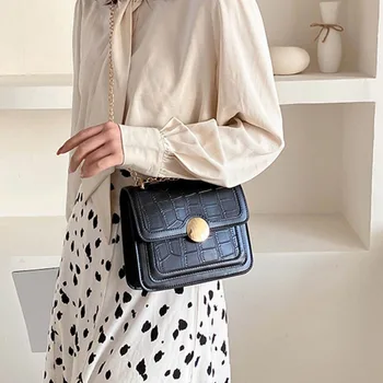 

Women Bag Fancy Chain Crossbody Bags 2020 New Vintage Stone Pattern Shoulder Crossbody Bag Female PU Casual Messenger Handbags