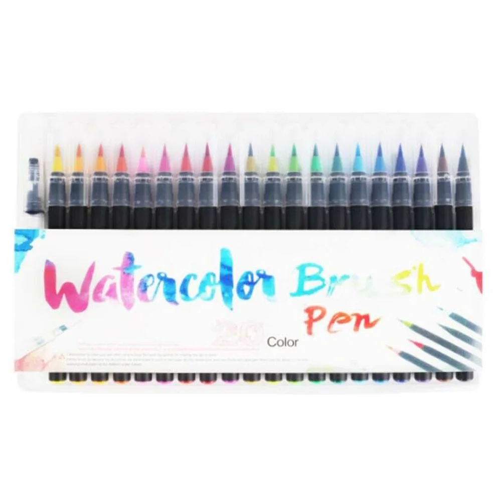 

20 Colors Professional Watercolor Drawing Painting Brush Set Soft Art Kid Sketch Manga Nylon Hair School Pen Stationery