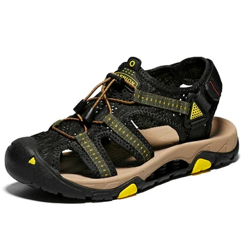 

2020 Summer Men's Outdoor Sandals Men's Sandals Leather Men's Sandals Adult Men Hiking Beach Handmade Closed Toe Shoes
