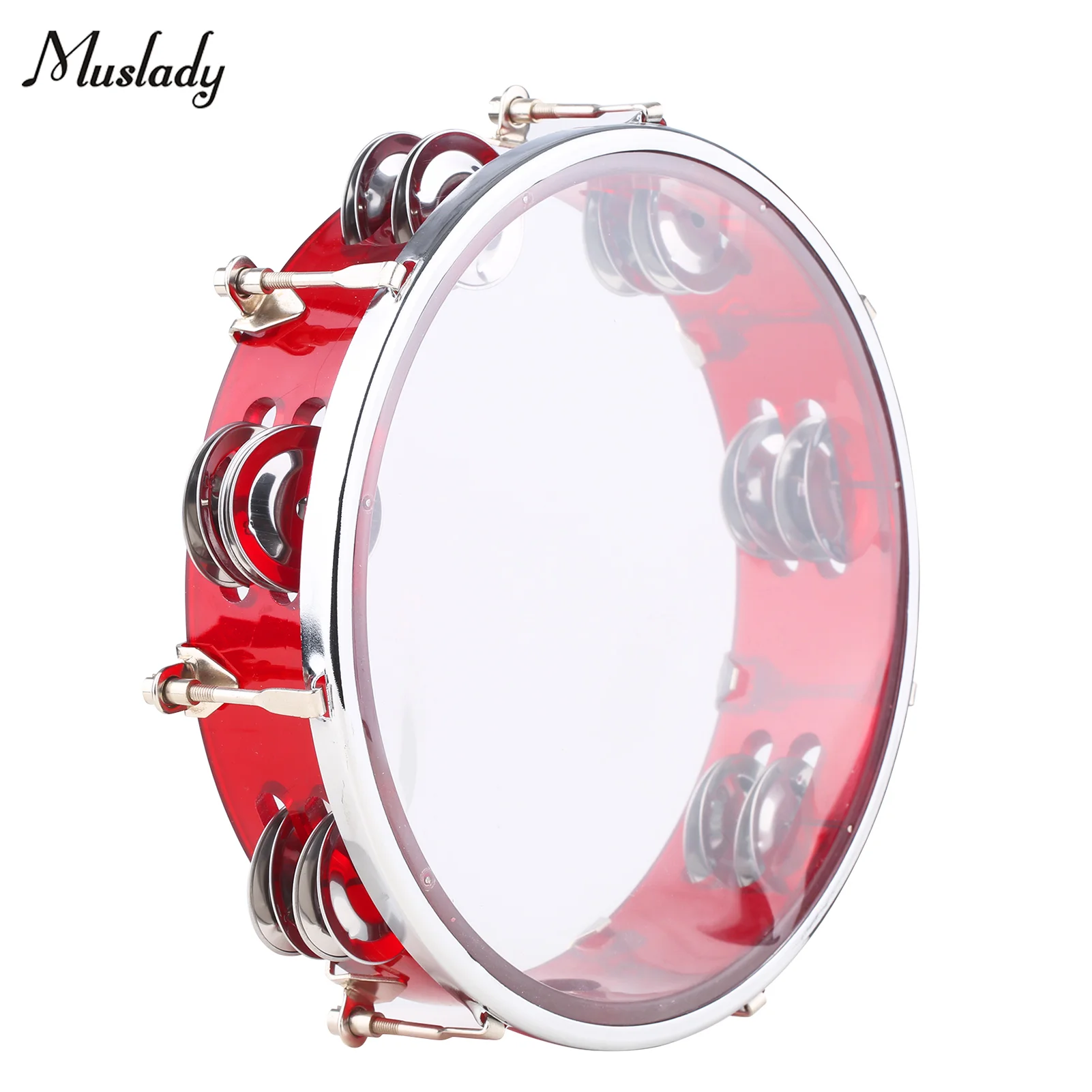Muslady 8/10inch Tambourine Handbell Hand Drum with Double Row Jingles Percussion Instrument | Спорт и развлечения