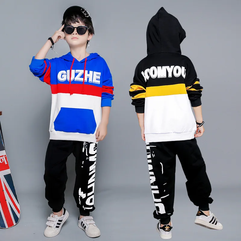 

Boys clothes Autumn Model Fashion hip hop Hat collar Sweater Boy Outfits 2 sets Kids Sportswear Suit show Children clothing sets