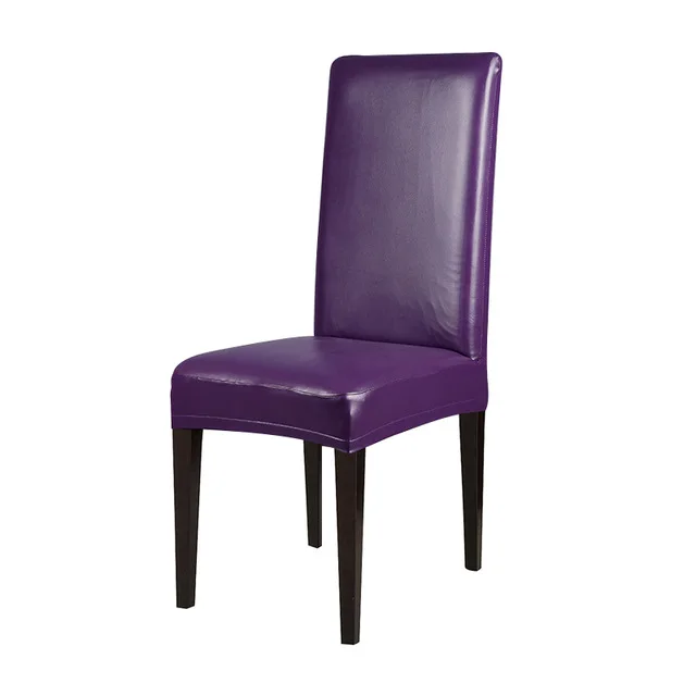 Водонепроницаемые маслостойкие чехлы для стульев из искусственной кожи, антигрязные чехлы для сидений из спандекса для столовой, кухни, офиса, вечерние чехлы для стульев - Цвет: Purple