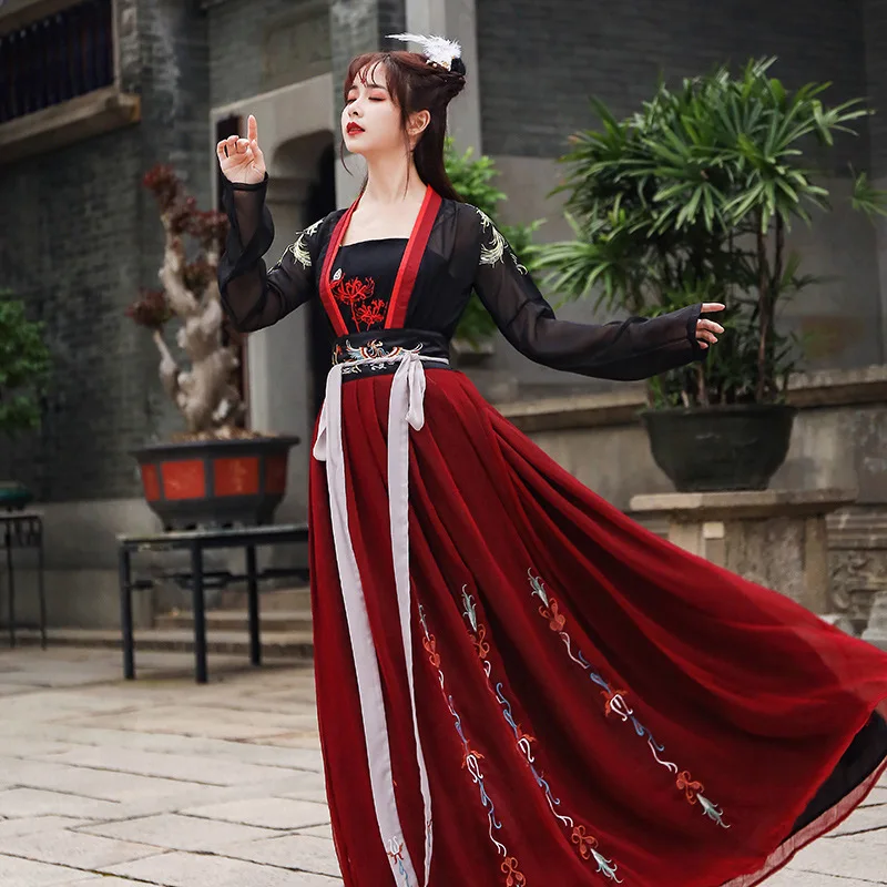 2020 Hanfu Set Woman Night Fujian Chest-length Skirt Flower Ancient Costume Red Games Traditional Chinese Elegant Dress |