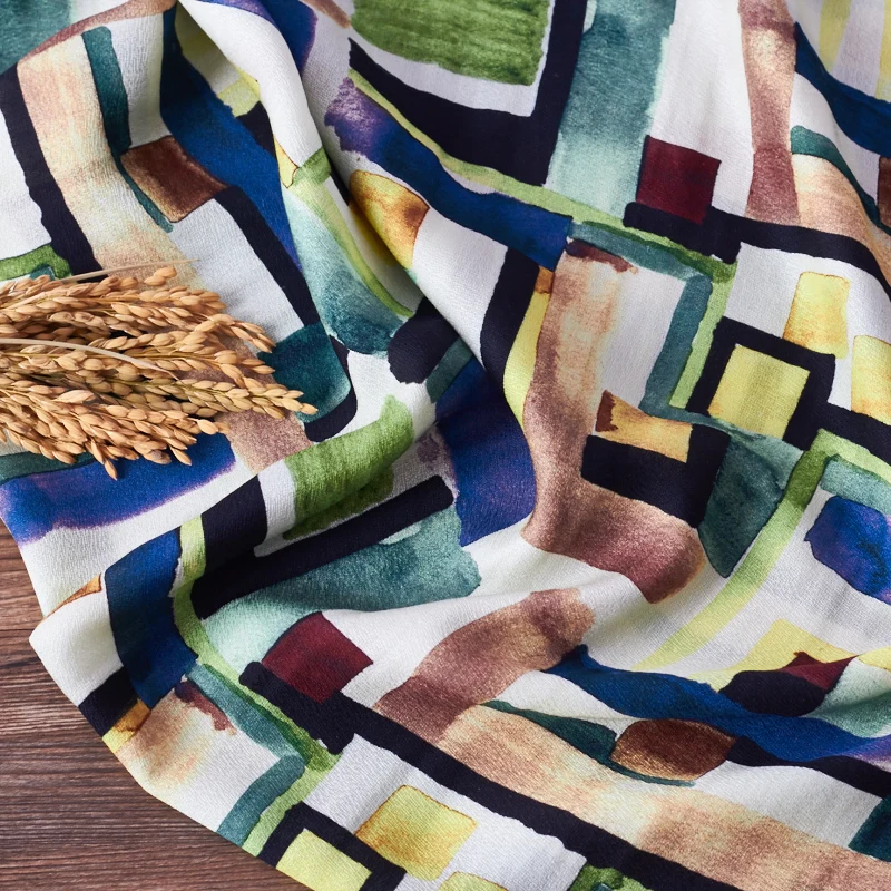 Высококачественная шелковая льняная ткань Tencel с геометрическим принтом модное платье-рубашка tissu