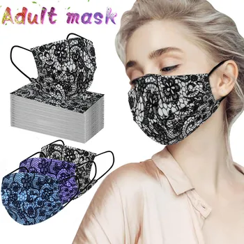 

50PCS Floral Lace Disposable Face Mask Adult Solid Color Non-woven Fabric Mask Breathable Face Cover Mascarillas Desechables