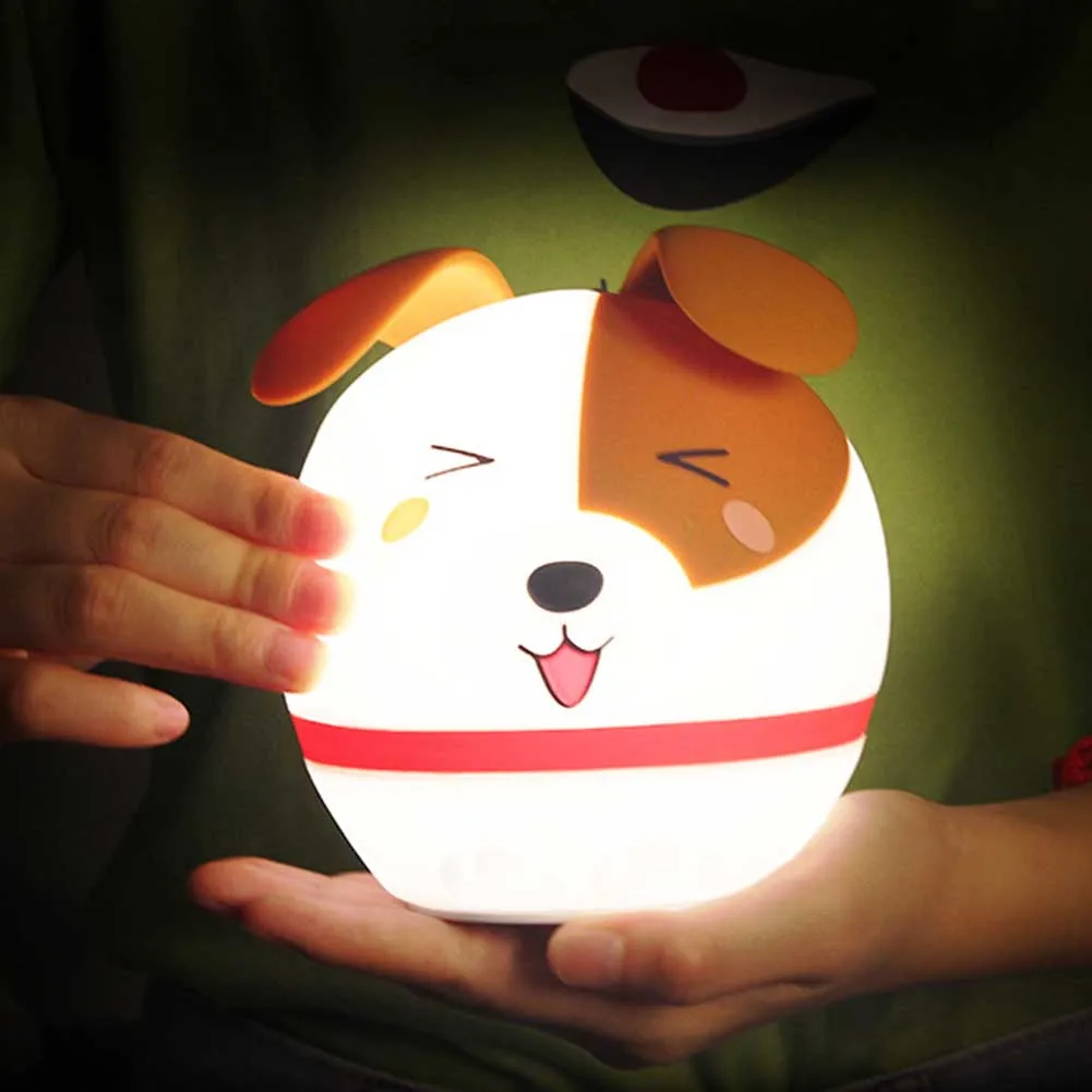 

Silicone Gift Carton Home Washable USB Rechargeable Night Light Cute Soft Decorative Patting Bedside Colorful LED Dog Shape