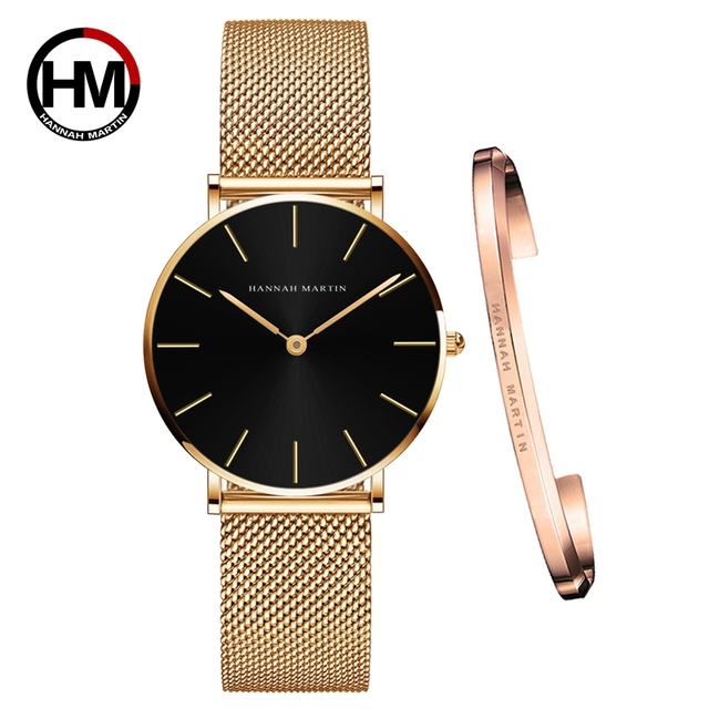 Rose Gold 1 Set Bracelet Watch Japan Quartz Creative Design Waterproof Stainless Steel Mesh Ladies Watches Relogio Feminino