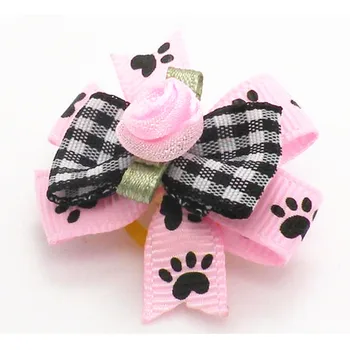 

100PC/Lot Cat Dog Hair Bows Small Dog Accessories Pink Flowers Dog Grooming Bows Rubber Bands