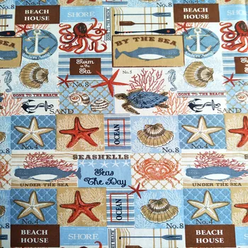 

105cm Width Beach House Ocean Seashells Swim in the Sea Cotton Fabric for Girl Cloth Curtain Hometextile Cushion Cover DIY-BK738