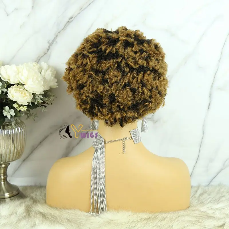 Luvin Headband Synthetic Hair Wigs Natural Color Afro Curl Human Hair Brazilian Remy Full Machine Made Headband Wig For Women images - 6