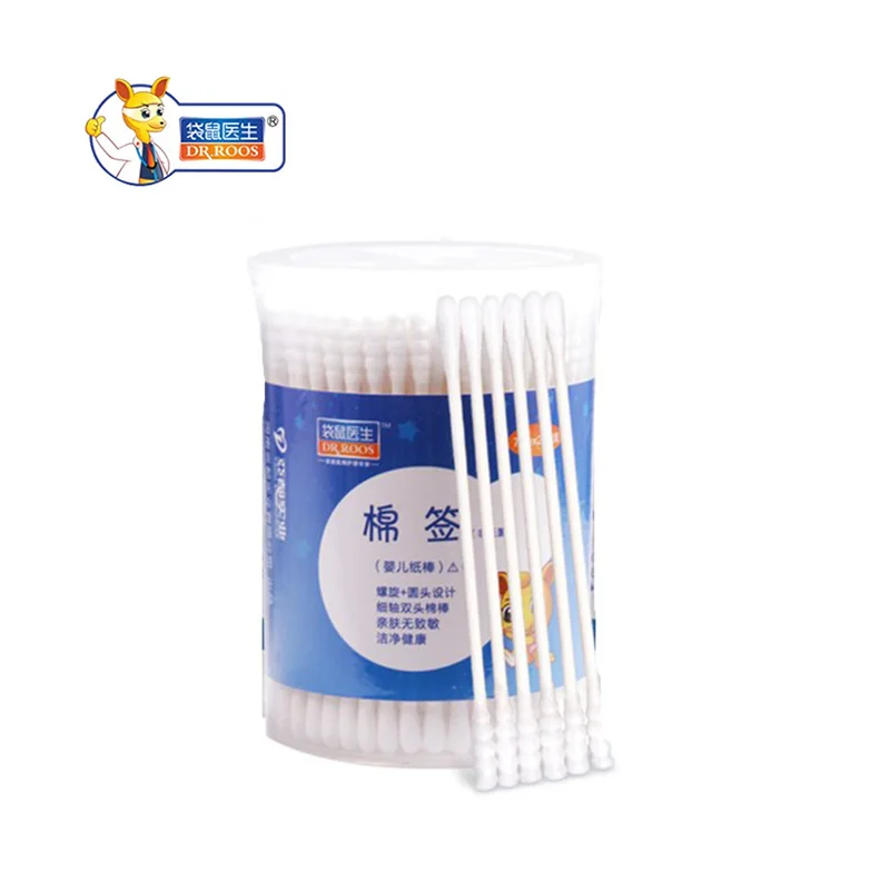 

DR.ROOS 3 Boxes disposable baby cotton swab paper reel spiral head for newborn babies comfortable cleaning swab
