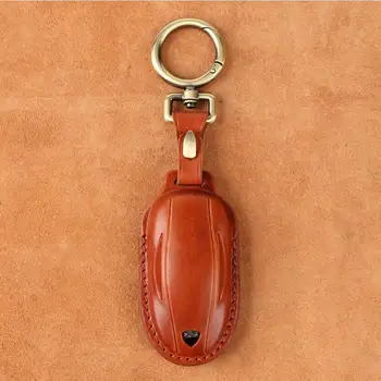 

Geunine Leather Car Key Case For Tesla Model S Model 3 Model X Key Holder Cover Protect Accessories