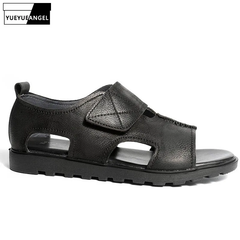 Сандалии-гладиаторы мужские из натуральной кожи Модные Босоножки с открытым