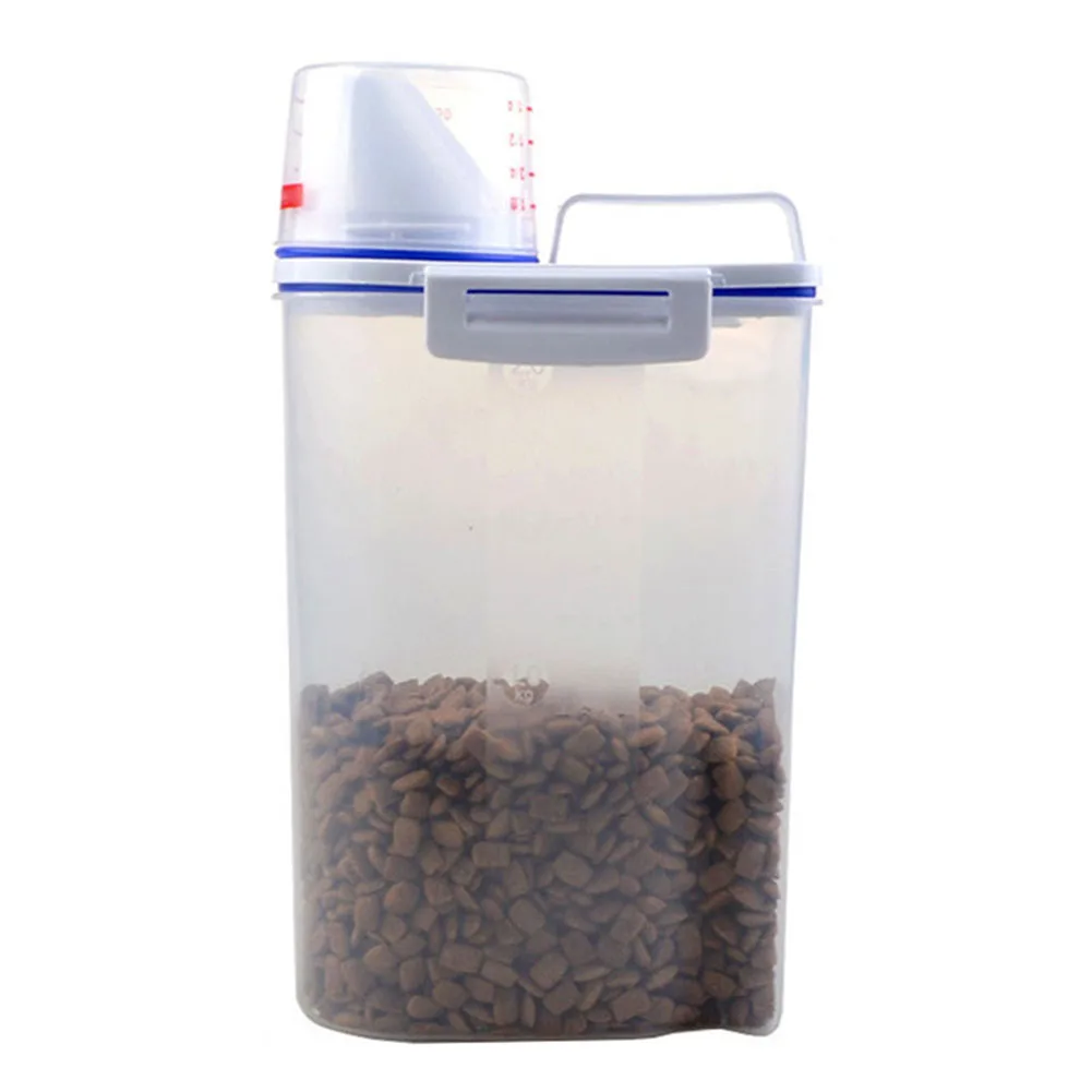 

Pet Food Storage Container Airtight Dog Cats Foods Container with Measuring Cup Clear 2.5L PI669