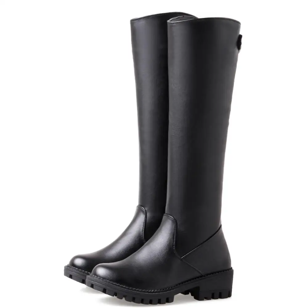 

Non-Slip Rubber PU Knee-Length Boots Side Zipper Rivet Buckle Long Tube Women's Shoes Thick-Soled Warm Knight Boots