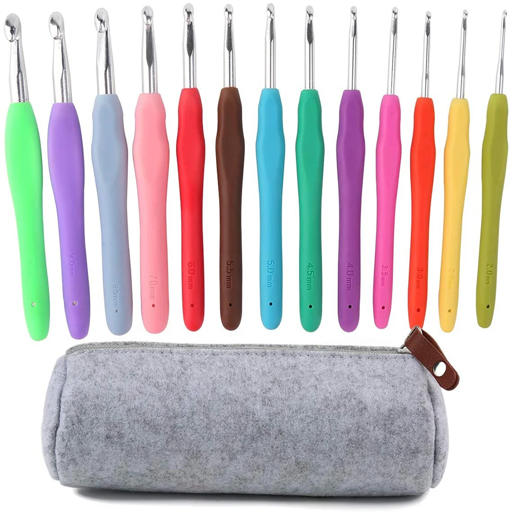 

LMDZ 13 Pcs Crochet Hook Set,Ergonomic Grip Soft Handles Aluminum Large Crochet Hooks for Arthritis and Beginners,2mm(B)-10mm(N)