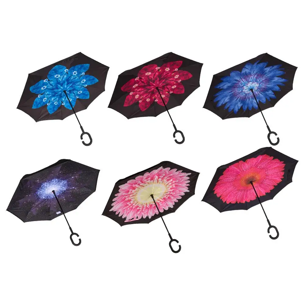 

Double-Layer Reverse Umbrella Lazy Umbrella Anti-Splashing C Handle Free Car Reverse Umbrella Waterproof Straight Umbrella