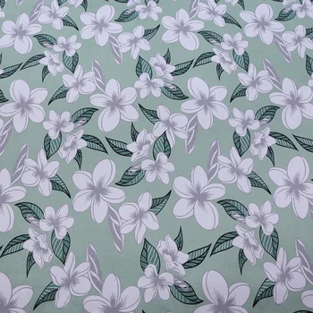 

Natural Silk Fabric 93% Silk 7% Spandex 19 MM White Floral Green Printing Elastic Satin Gardenia Soft Smooth Satin Clothing