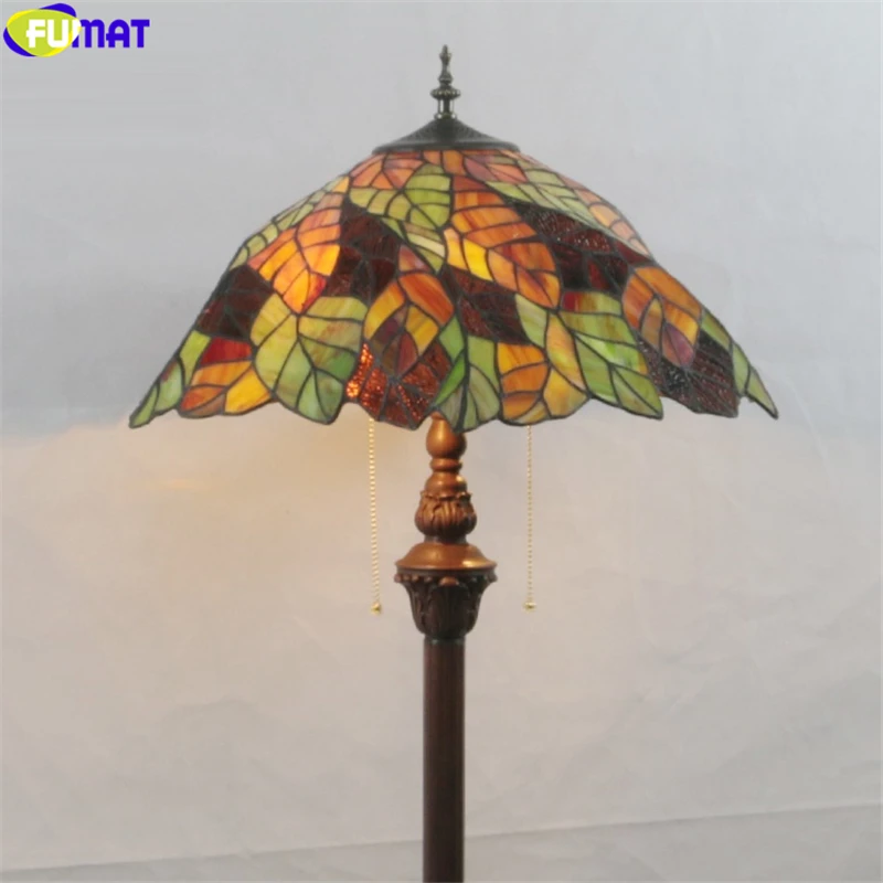 FUMAT Tiffany Style Floor Lamp Bule Green Fallen Leaves Stained Glass Dragonfly Rose Classical Lighting Decoration Art Lights | Лампы и