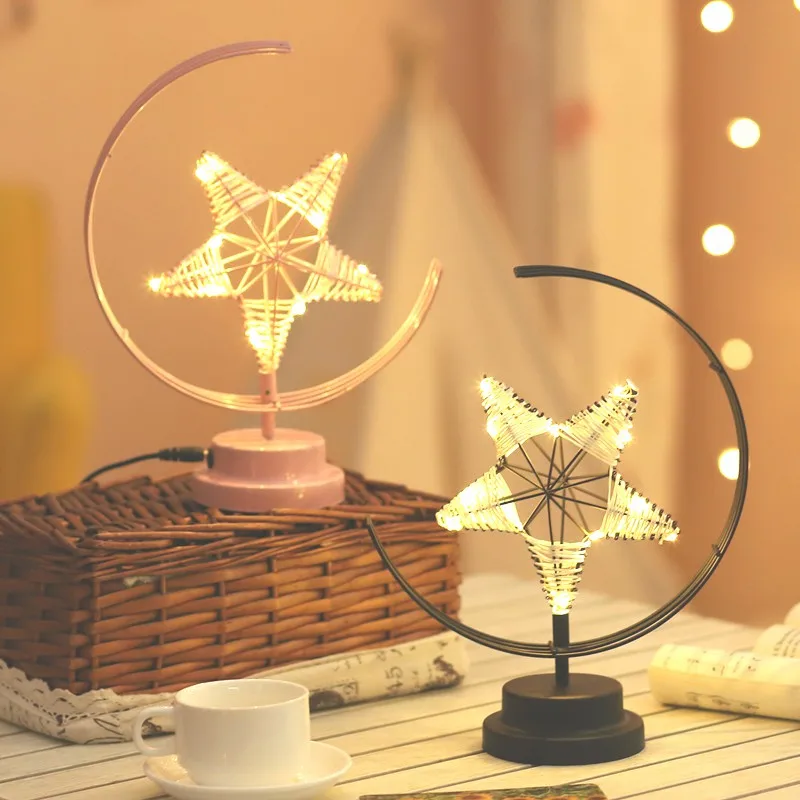 Креативный светодиодный настольный светильник ручной работы, моделирующий светильник s в форме звезды, Рождественский тканый ночной Светильник из кованого железа, подарок для комнаты, вечерние, декоративный светильник