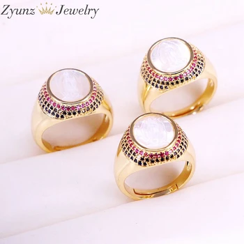 

5PCS, White Jesus of Vingin Shell Rings For Women Girls Rainbow CZ Micro Pave Ring Jewelry