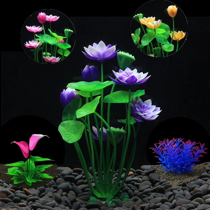 Artificial Aquarium Lotus Plant Decoration Landscaping Water Grass Fish Tank Ornaments Lotus Flower Aquatic Decor Background