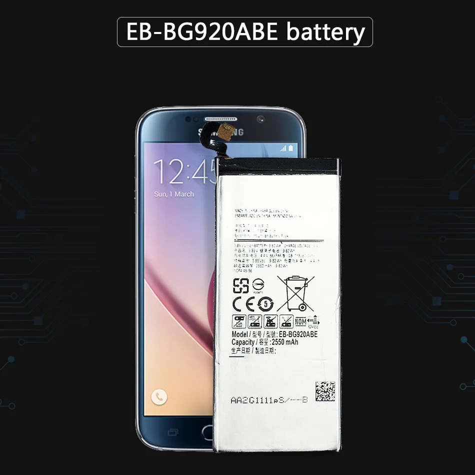 Замена Батарея EB-BG920ABE для Samsung Galaxy S6 SM-G920 G920F G920i G920A G920V G9200 G9208 G9209 2550 мА-ч