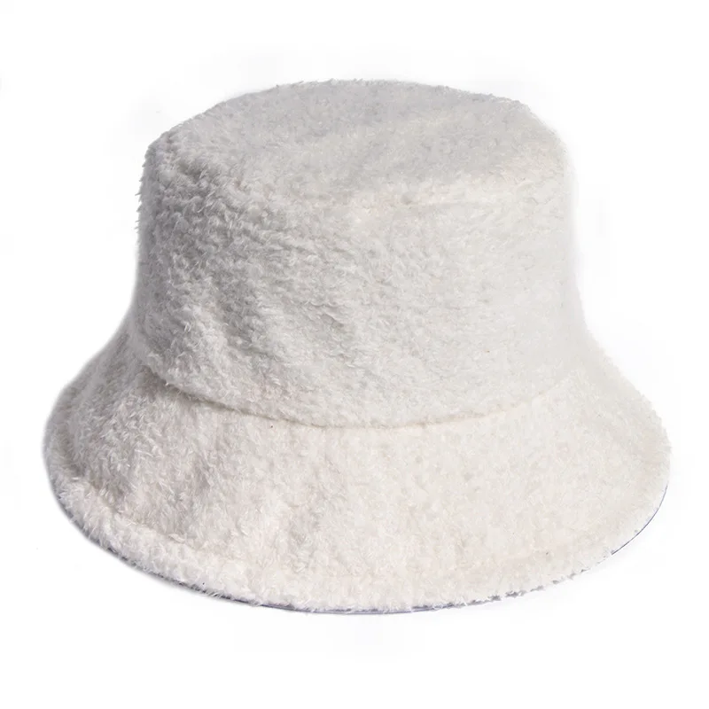 designer bucket hat 2022 New Korean Solid Fisherman Hat Winter Faux Fur White Black Bucket Hat For Women Men Panama Fishing Cap bob chapeau stussy bucket hat Bucket Hats