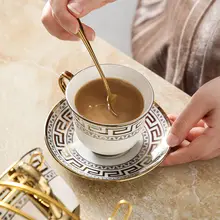 

High-value Coffee Cup with Spoon 220ml Home Ins Style European Retro Ceramic Coffee Cup and Saucer Set Light Luxury Tea Cup