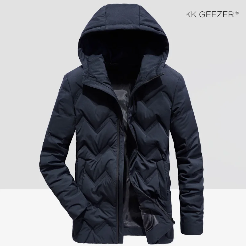 Dark blue Мужские длинные зимние куртки, ветровка, одноцветная парка на утином пуху, Военный стиль, Бизнес Стиль, плотное пальто, стеганая парка, водонепроницаемое пальто - Цвет: Dark blue