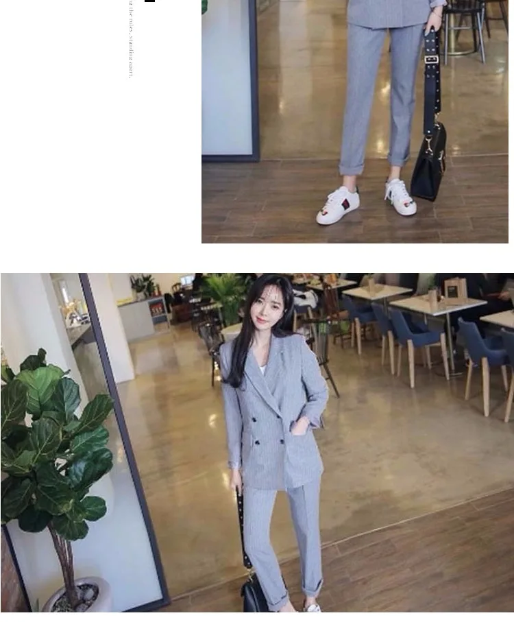 en najaar nieuwe Koreaanse Slim Professional gestreepte kleine pak vrouwelijke Повседневный однобортный negen/broek twee pakken
