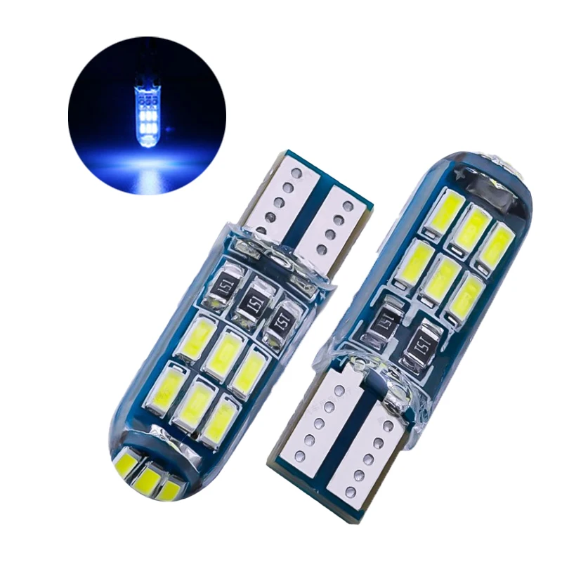 

10Pcs Ice Blue Silicone T10 W5W 4014 15SMD LED Canbus Error Free Car Bulb 168 194 2825 Clearance Lamp License Plate Light 12V