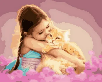

Unframe diy oil picture oil paintings by numbers figure painting paint by number for home decor 4050cm girl with kitty