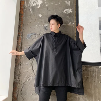 

Male Women Vintage Fashion Casual Shirts Stage Show Costumes Men Oversize Black White Bat Short Sleeve Loose Pullover Shirt