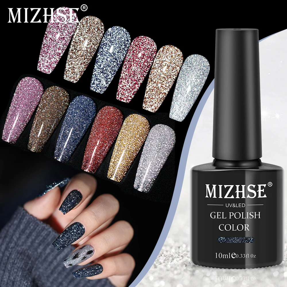MIZHSE-esmalte de uñas en Gel UV, barniz de uñas semipermanente brillante en 6 colores, 10ML