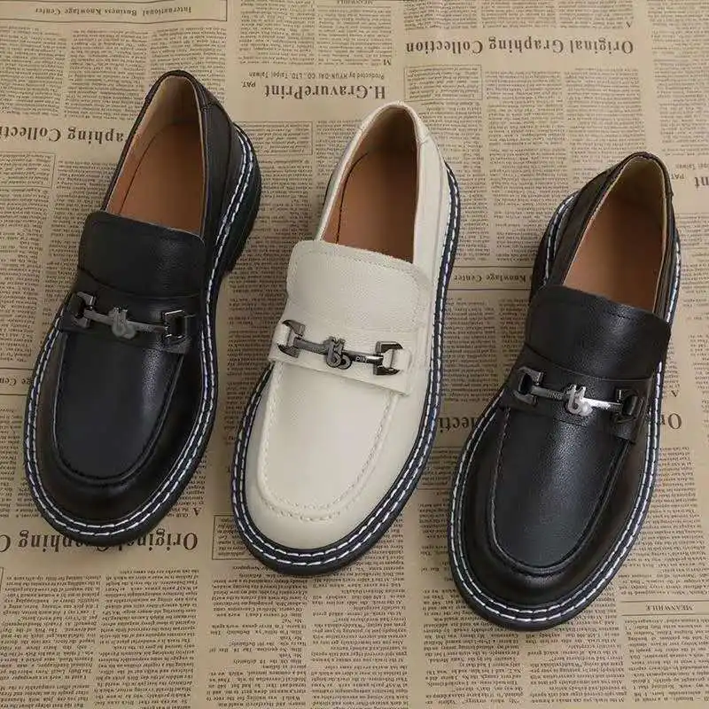 

2020 Spring New Style Full-grain Leather Retro England Small Leather Shoes Women's College Style Chunky-Heel Korean-style Versat