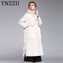 YNZZZU Зимний Элегантный женский пуховик длинный с капюшоном ветрозащитный 90% белый пуховик Женская куртка с разрезом A1144